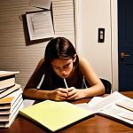 **Image:** A determined architecture student studying late at night, surrounded by textbooks, past papers, and architectural drawings. Highlight the feeling of both intense focus and slight exhaustion. Maybe include a coffee cup and a motivational sticky note on the wall. Keywords: architecture student, study, late night, determination, blueprints, textbooks.
