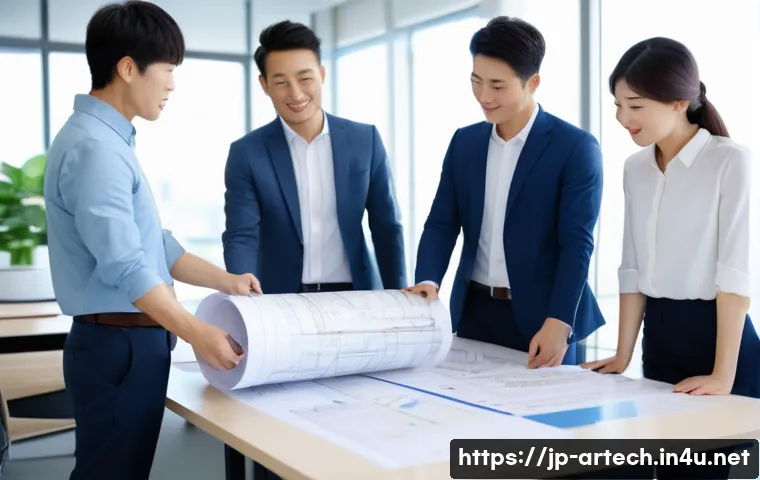 건축기술사 자격증으로 기업 내부 승진 사례 - A confident Japanese male architect wearing business casual attire with a neatly buttoned shirt and ...