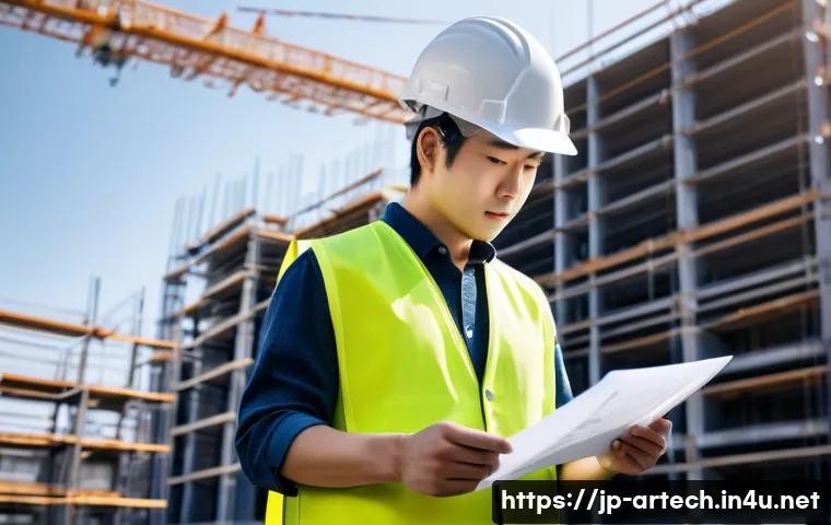 건축기술사로서의 자부심 키우기 - A professional Japanese architectural engineer in a modern construction site, wearing a clean white ...