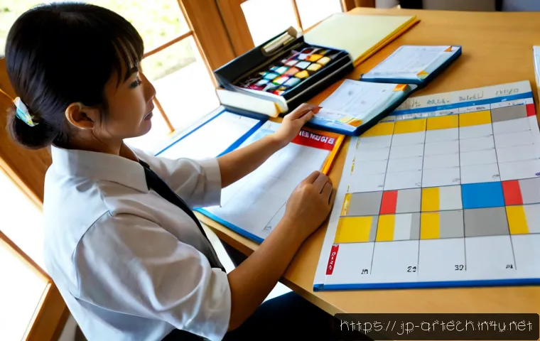 건축기술사 시험 준비를 위한 스케줄 작성법 - Photorealistic Japanese architectural professional creating a long-term exam study schedule at a cle...